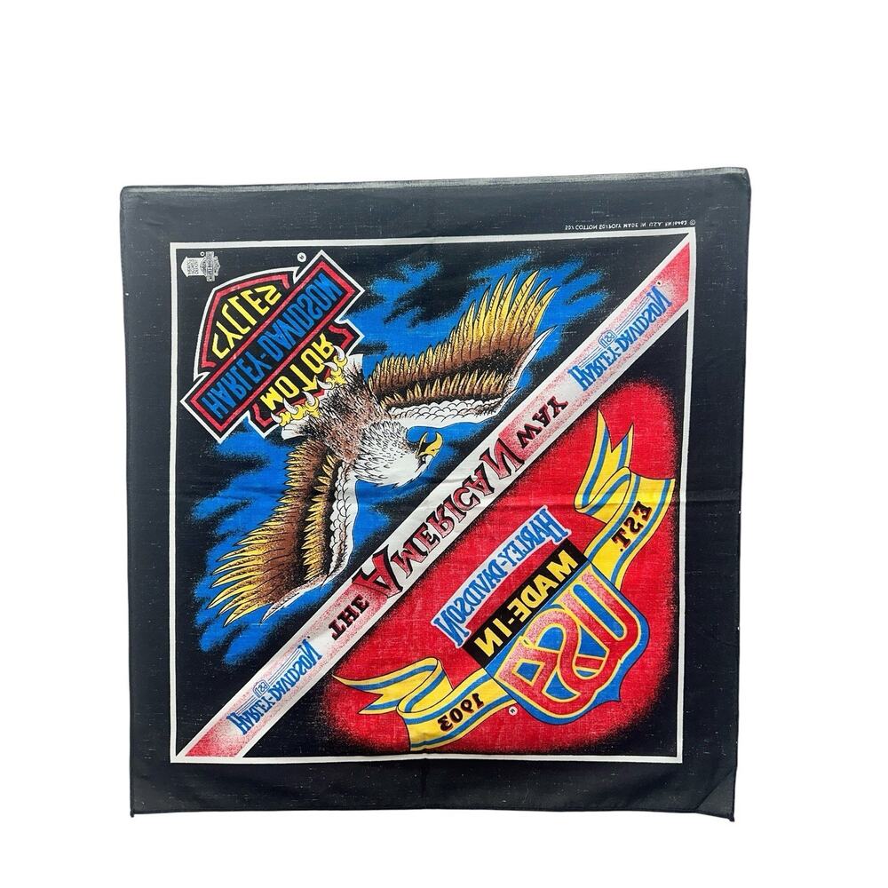 Vintage Harley Davidson 22"x 21" Black Handkerchief Bandana - The American Way